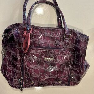 Y2K Kathy Van Zeeland Purple Crocodile-Embossed Women's bowling bag Large